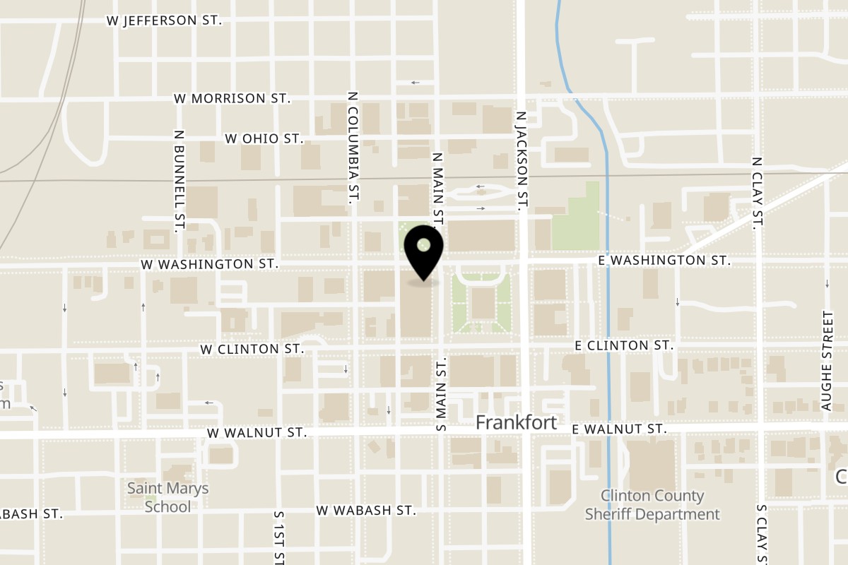 Map showing the location of Nickel & Rye on 58 N Main St in Frankfort
